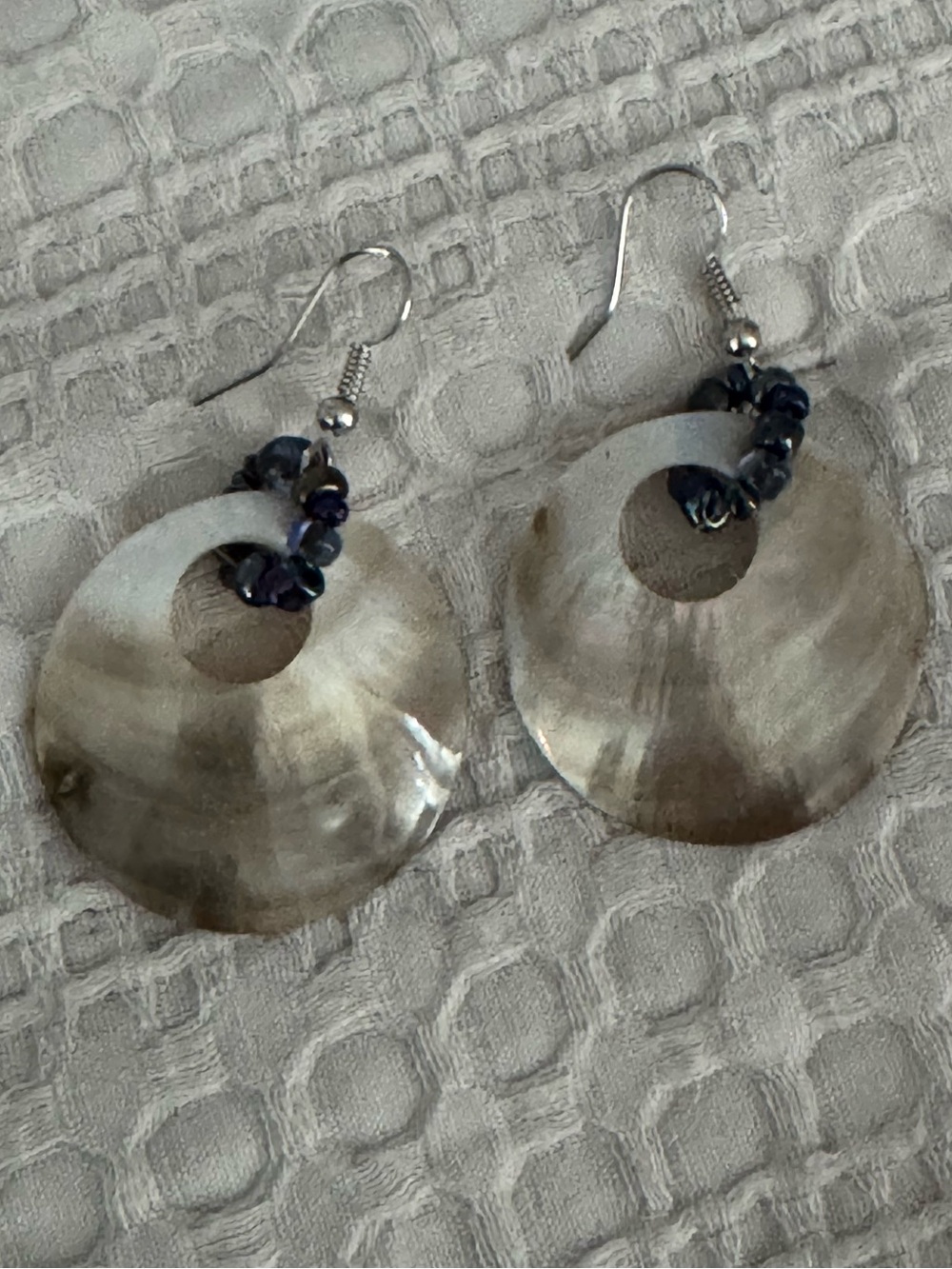 Smoky Gray Shell Disc Drop Earrings - Women Jewelry